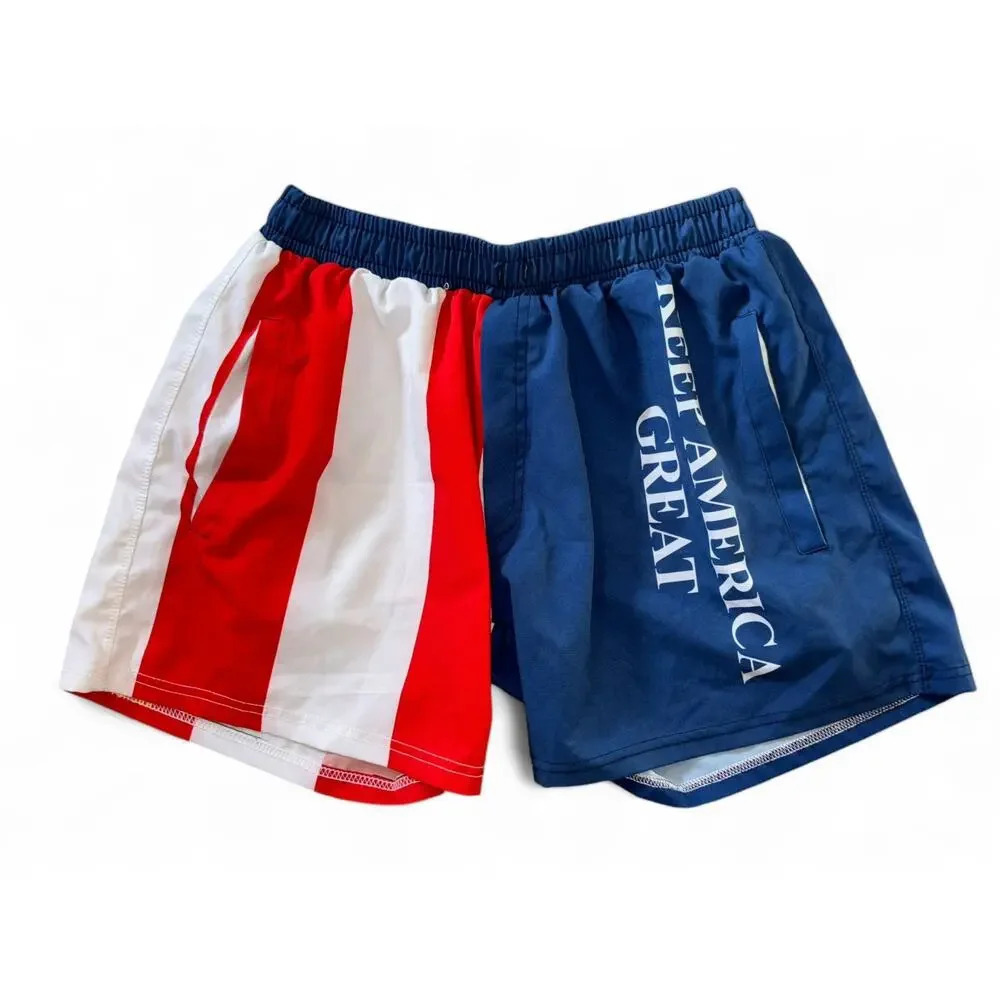 Keep America Great Men's Shorts Swim Trunks Pockets Red White & Blue Size M